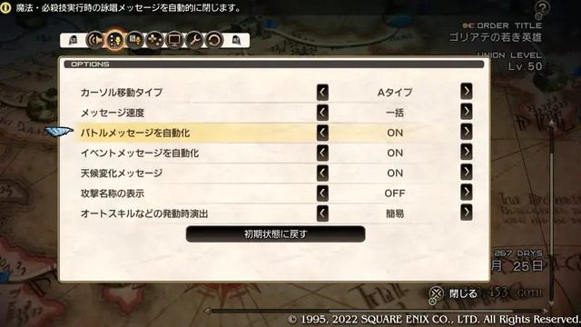 タクティクスオウガリボーン オプション設定